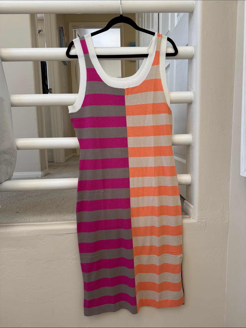 Striped Colorblock Tank Dress with Fuchsia & Coral Stripes